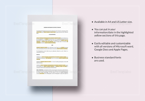 wedding photography contract template