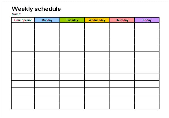 weekly schedule monday to friday in color