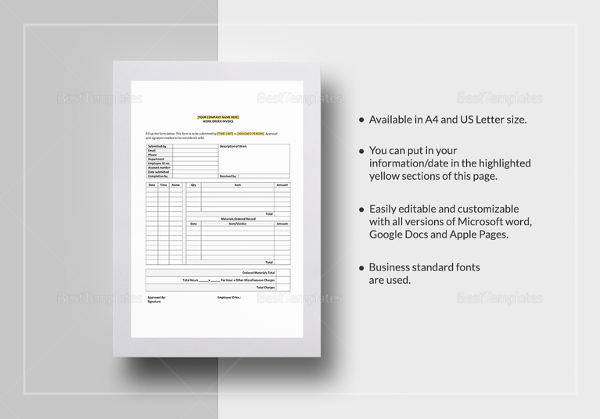 work order invoice template