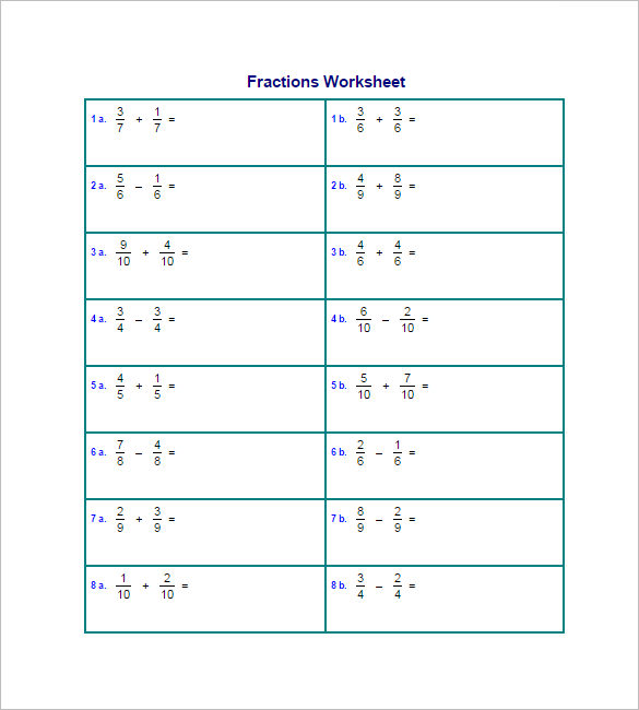 15+ Adding And Subtracting Fractions Worksheets – Free PDF Documents Download
