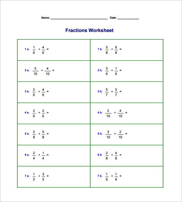 15+ Adding And Subtracting Fractions Worksheets – Free PDF Documents ...