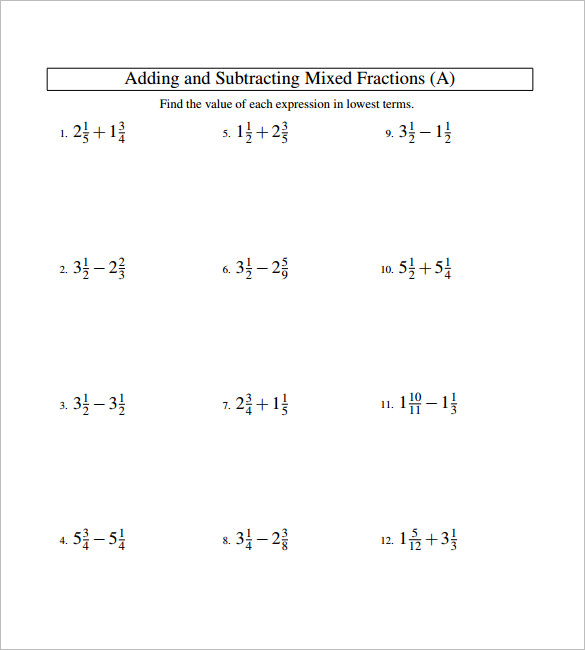 15+ Adding And Subtracting Fractions Worksheets – Free PDF Documents ...