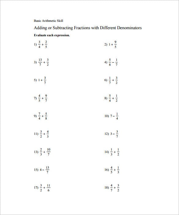 adding and subtracting math worksheets