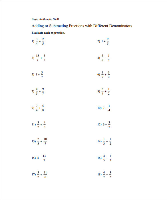 15+ Adding And Subtracting Fractions Worksheets – Free PDF Documents ...