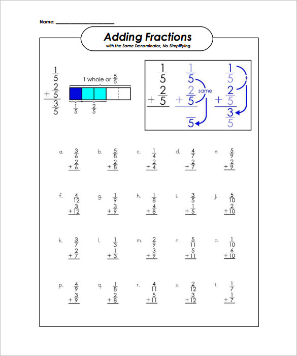 15+ Adding And Subtracting Fractions Worksheets – Free Pdf Documents 