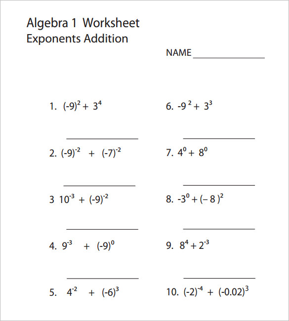Practice Algebra Worksheets