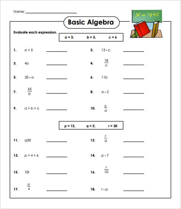 13 Simple Algebra Worksheet Templates Word PDF