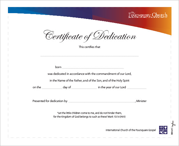 Baby Dedication Certificate Template