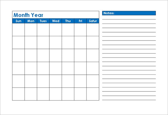 blank monthly calendar template