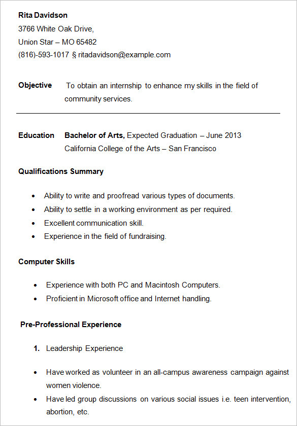 college student resume template