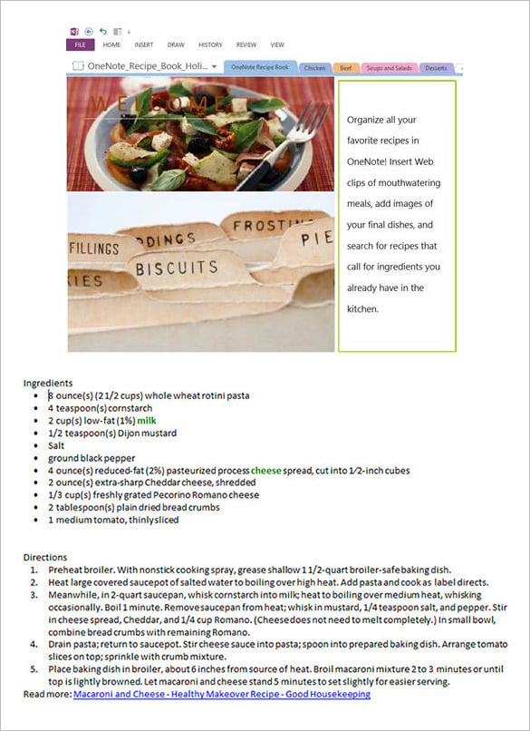 Microsoft word cookbook template