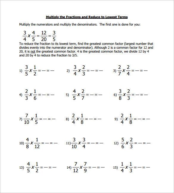 10+ Multiplying Fractions Worksheet Templates - PDF