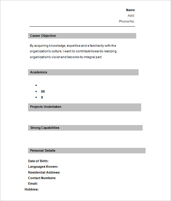 curriculum vitae samples template