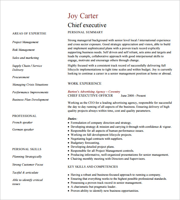 executive resume format