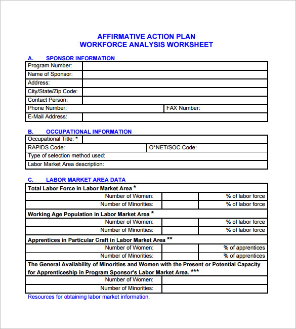 affirmative action plan template  5 free word excel pdf