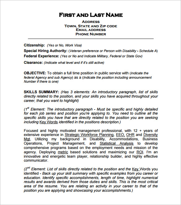 federal resume format