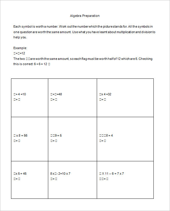 free algebra worksheets