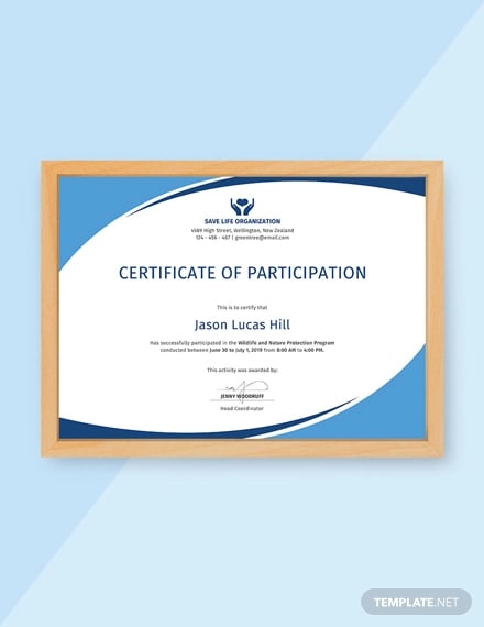 free program participation certificate