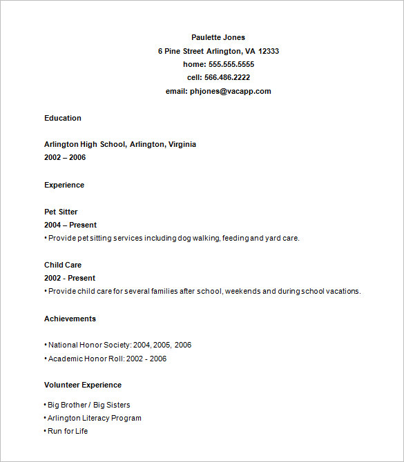 high school resume template free