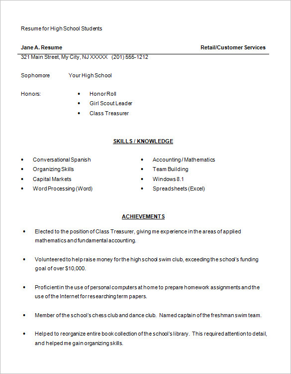 high school resume template doc