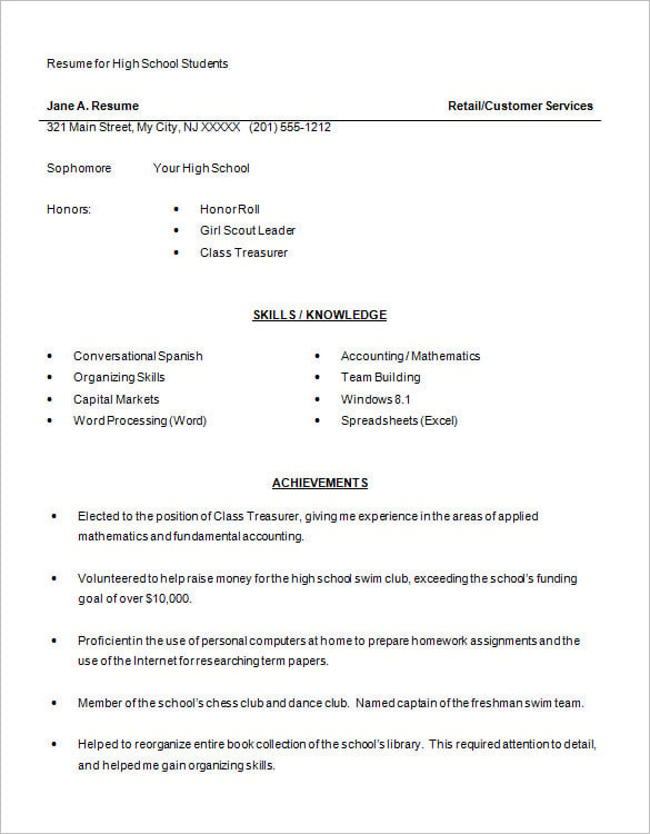 15 Sample High School Resume Templates PDF DOC