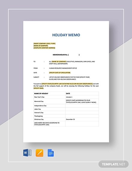 7 Holiday Memo Templates Word Google Docs Documents Download Free Premium Templates