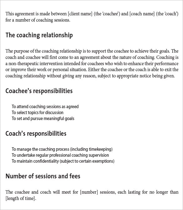 11+ Sample Coaching Contract Templates Docs, Word, Pages Free