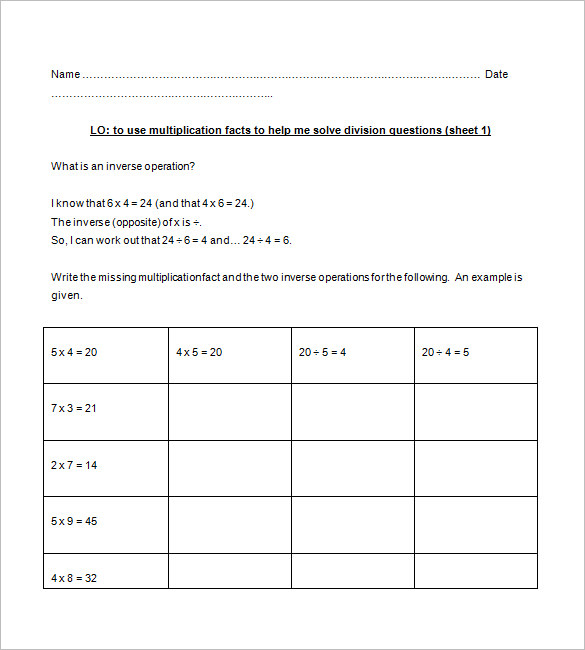 9+ Multiplication and Division Worksheet Templates & Samples - PDF