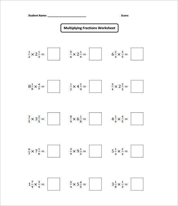 multiplying fractions worksheet