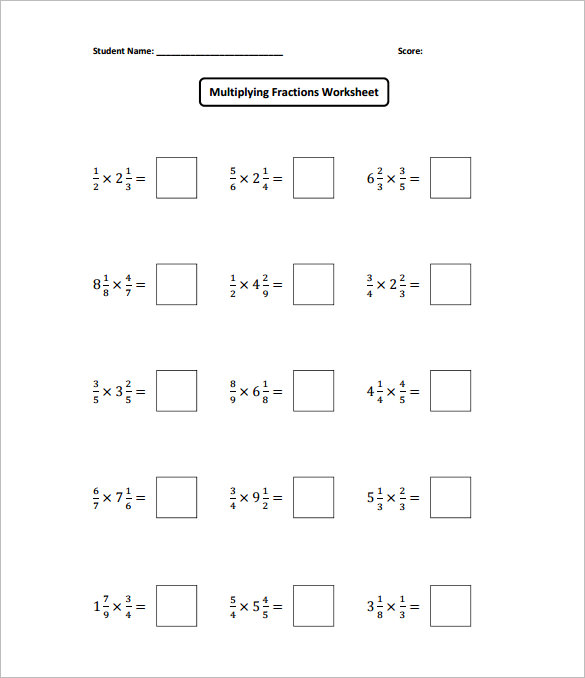 10+ Multiplying Fractions Worksheet Templates - PDF