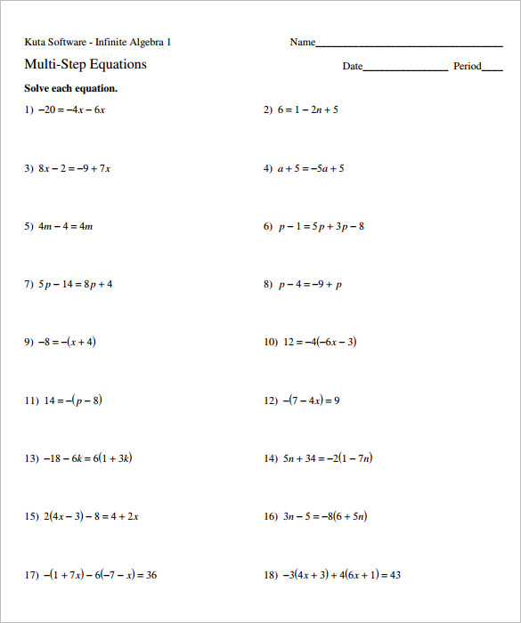 13 Simple Algebra Worksheet Templates Word PDF