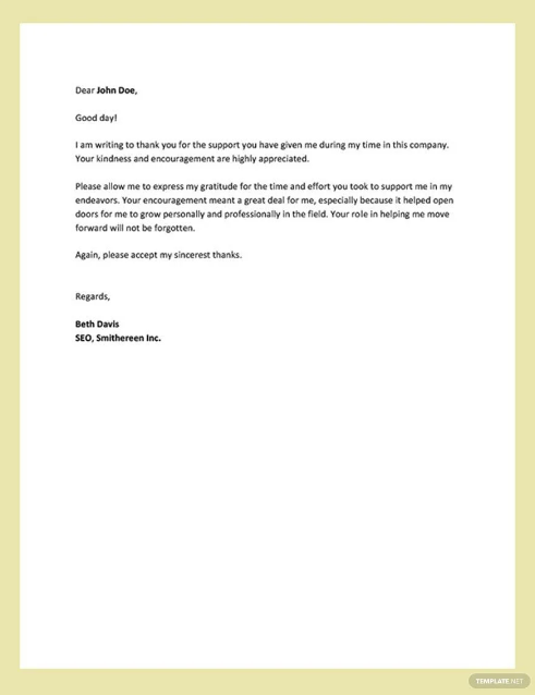 thank you letter to boss for support template