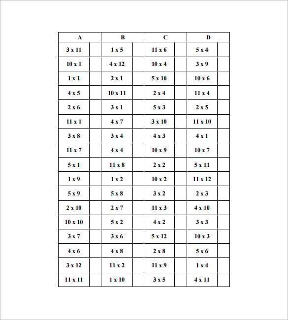 times tables worksheets