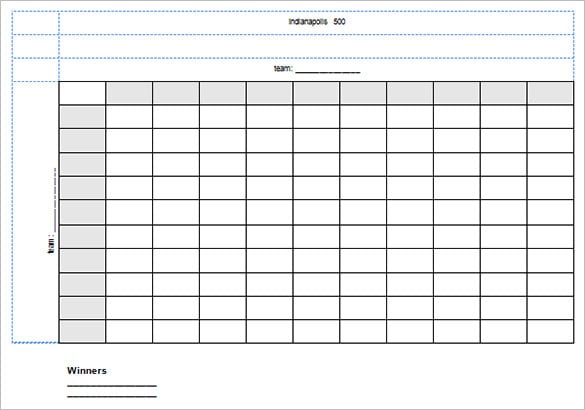 100 square indianapolis 500 grid office football template in word format