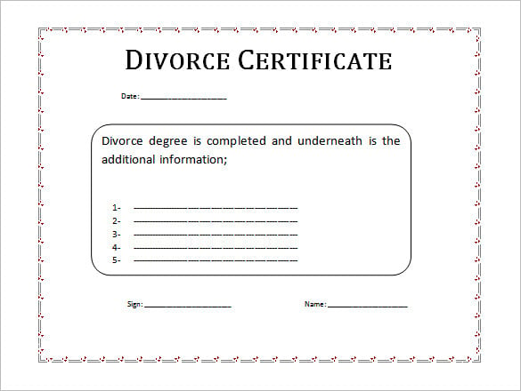 free sample copy divorce certificate template