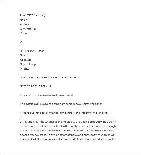 22+ Sample Eviction Notice Templates - PDF, Google Docs, MS Word, Apple ...