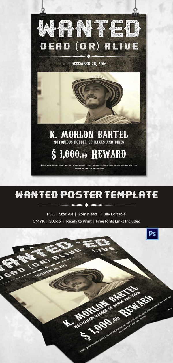 Wanted Poster - 34+ Free Printable Templates in Word, PSD, Illustration ...