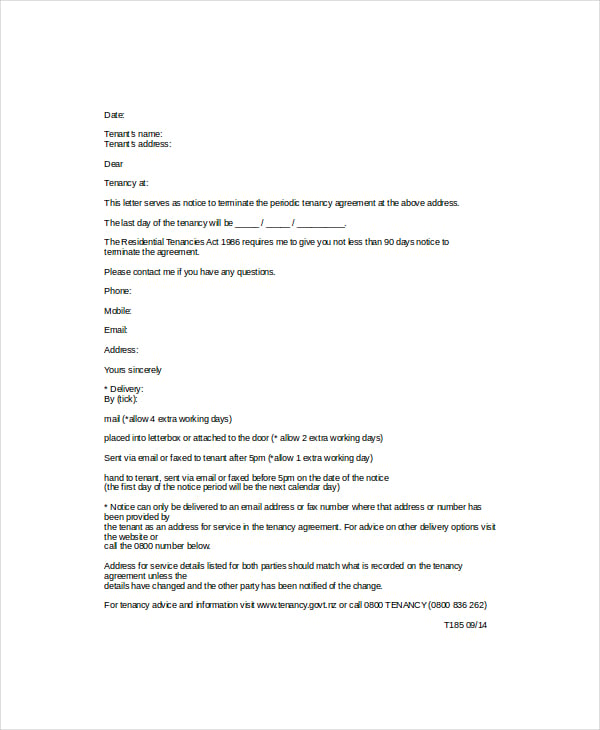 tenancy termination letter template