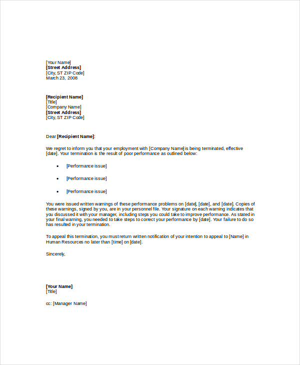 13+ Termination Letter Template Free Sample, Example, Format