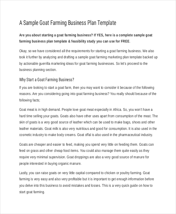 simple farm business plan sample