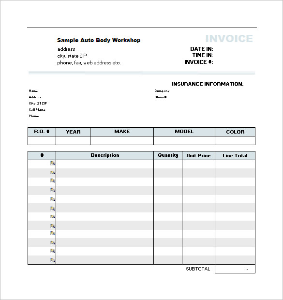 auto repair estimate template in excel format