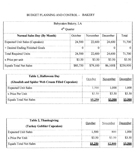bakery business cost budget plan