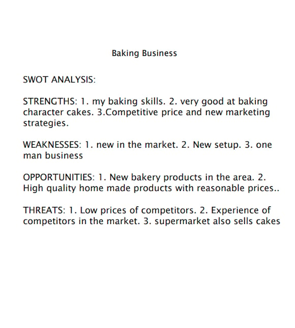 bakery business swot analysis plans