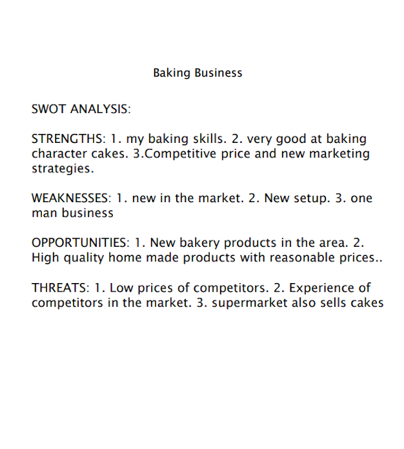 swot analysis of bakery business plan