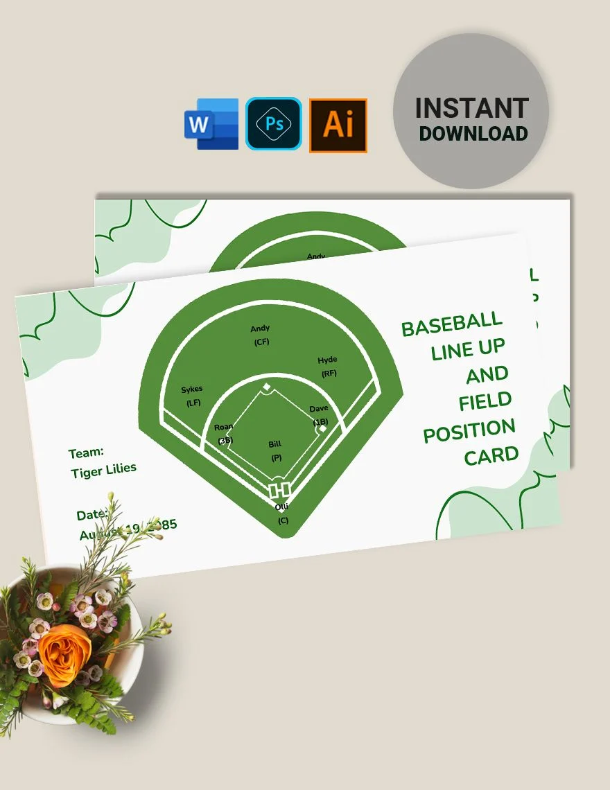 baseball lineup and field position card template