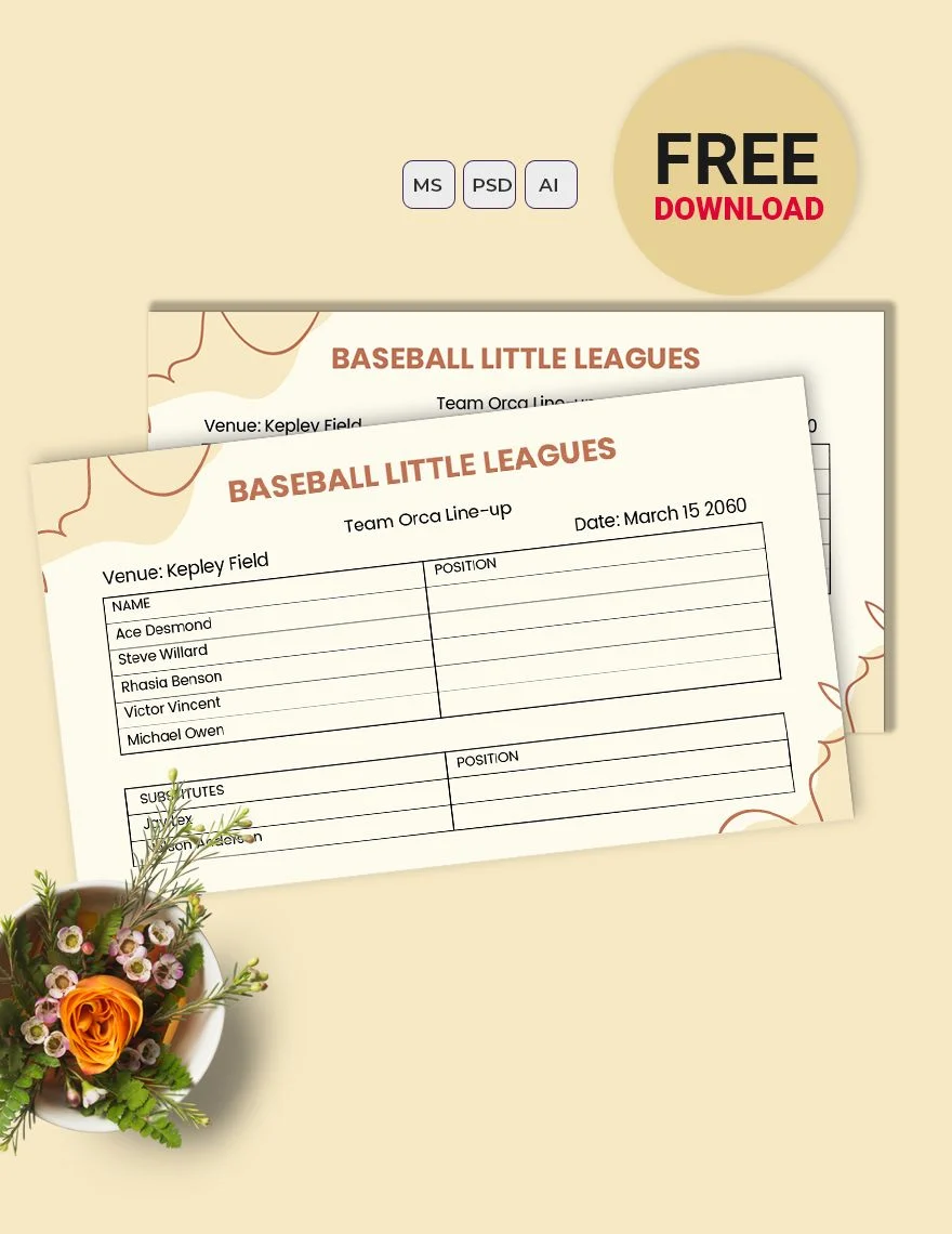 baseball little league lineup card template