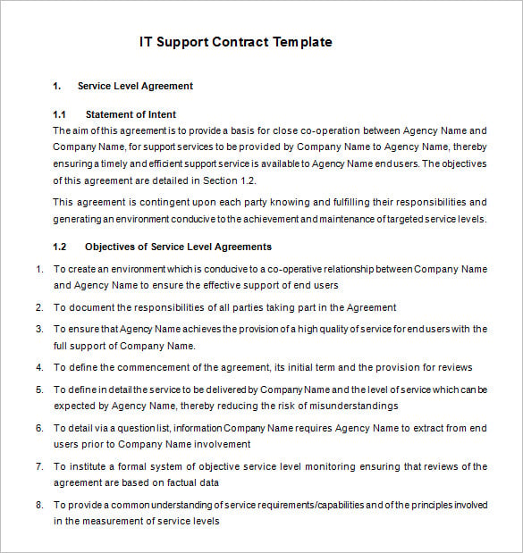 8+ IT Support Contract Templates in MS Word Google Docs PDF Apple