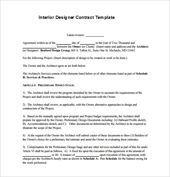 7 Interior Designer Contract Templates Word Pages Pdf