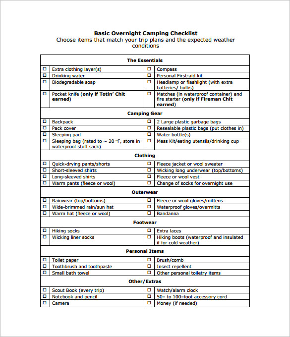 20+ Camping Checklist Templates DOC, PDF, Excel