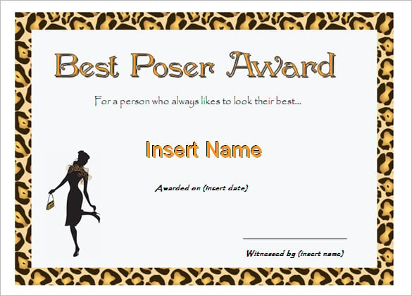 best poser award funny certificate template example